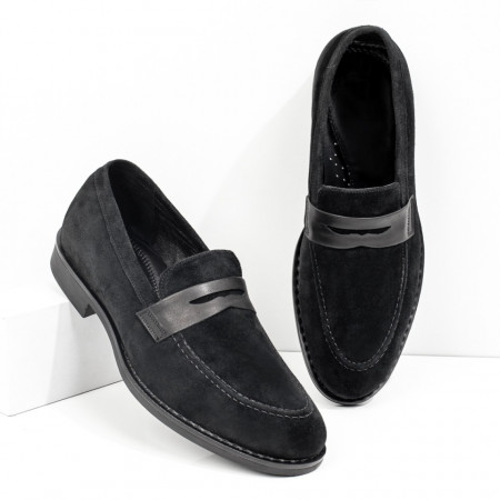 Mocasini barbati negri suede din Piele naturala MOD08367