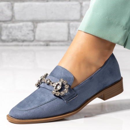 Reduceri incaltaminte dama, Mocasini dama cu pietre aplicate albastri suede ZEF09756, zeforia.ro