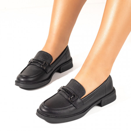 Balerini si Mocasini Dama, Mocasini dama negri cu accesoriu metalic MOD10048, modlet.ro