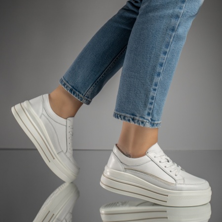 Pantofi casual albi dama din Piele naturala MOD11708, 2, modlet.ro