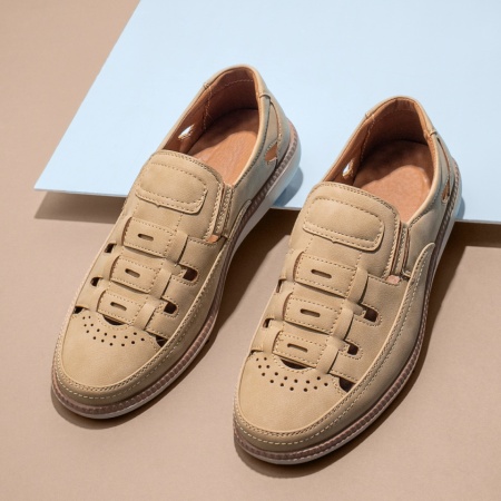 Incaltaminte barbati, Pantofi casual barbati cu perforatii bej ZEF13554, zeforia.ro