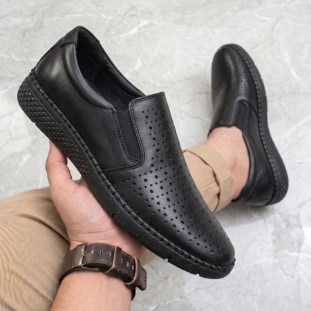 Pantofi casual barbati cu perforatii negri din Piele naturala RADU3, 2, modlet.ro