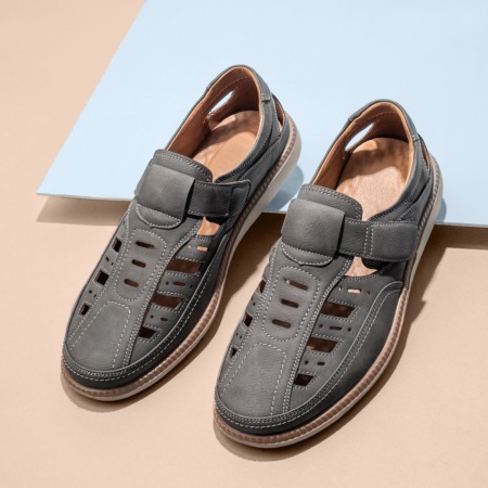 Incaltaminte barbati, Pantofi casual barbati cu perforatii si inchidere cu scai gri ZEF13555, zeforia.ro