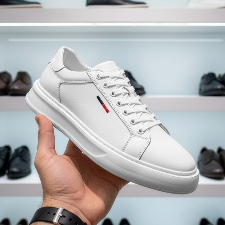 Pantofi casual barbati cu siret albi din Piele naturala MOD13774, 2, modlet.ro