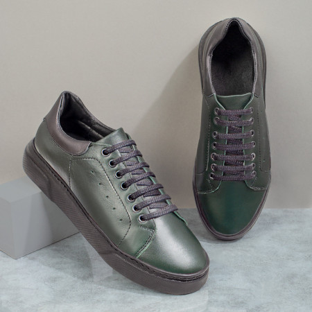 Pantofi barbati, Pantofi casual barbati din Piele naturala verzi cu talpa neagra ZEF04115 - zeforia.ro