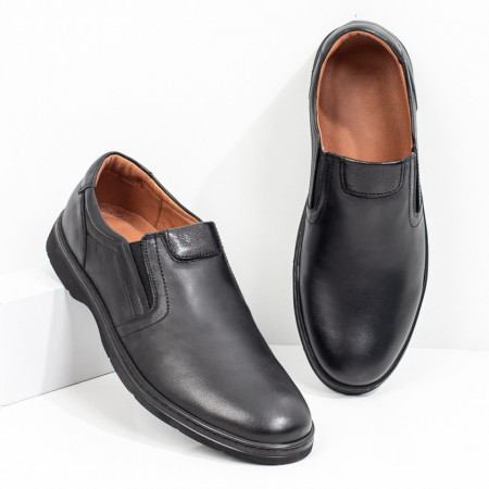 Pantofi casual barbati negri cu insertie de material elastic MOD03973