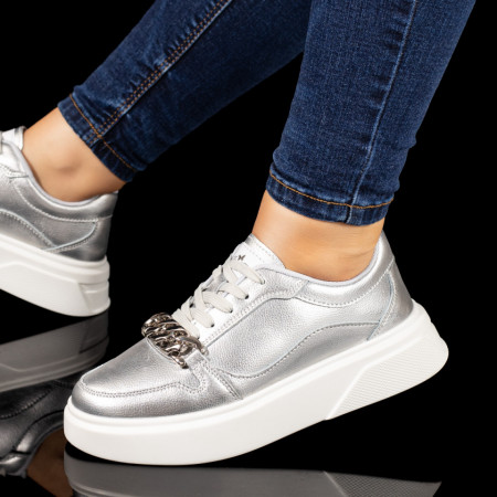 Plateste Jumatate!, Pantofi casual cu accesoriu decorativ din Piele naturala gri MOD10272, modlet.ro