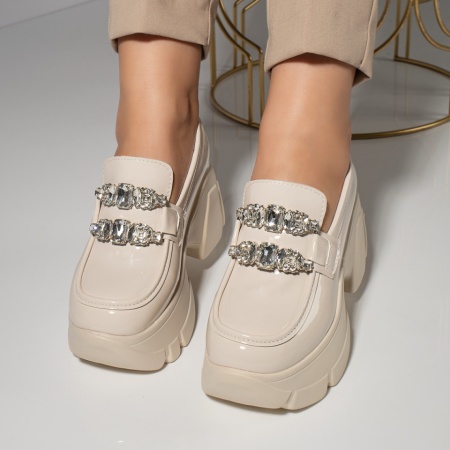 Pantofi casual cu platforma bej dama MOD11835, 2, modlet.ro