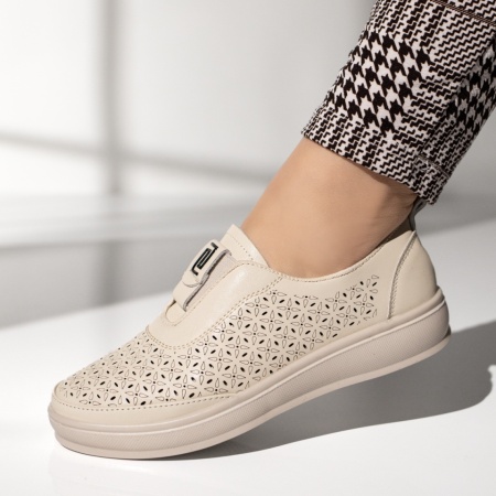 Pantofi casual cu talpa joasa si perforatii bej MOD14273, 2, modlet.ro