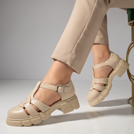 Pantofi casual dama bej cu talpa groasa MOD11839, 4, modlet.ro