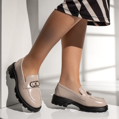 Pantofi casual dama cu accesoriu decorativ bej MOD13370, 4, modlet.ro