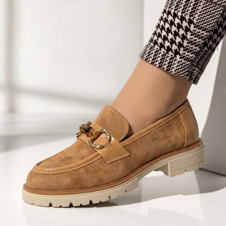 Pantofi casual dama cu accesoriu decorativ maro suede LILI20, 2, modlet.ro