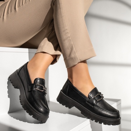 Pantofi casual dama cu accesoriu decorativ negri MOD12988, 4, modlet.ro