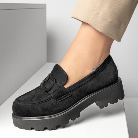 Pantofi casual dama cu accesoriu decorativ negru suede MOD13093, 4, modlet.ro