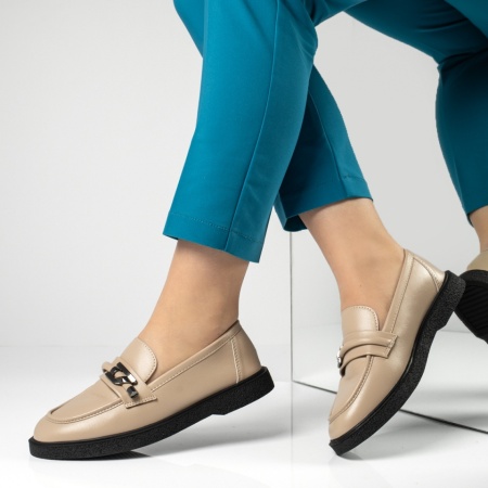 Pantofi casual dama cu accesoriu metalic bej IRIS21, 2, modlet.ro