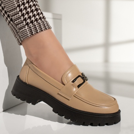 Pantofi casual dama cu accesoriu metalic bej MOD12987, 4, modlet.ro