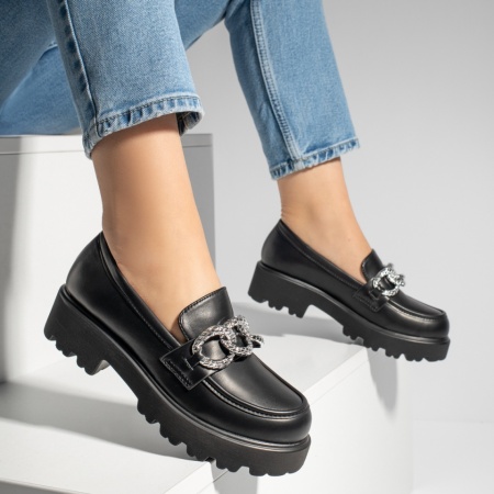 Pantofi dama, Pantofi casual dama cu accesoriu metalic negri MOD13091, modlet.ro