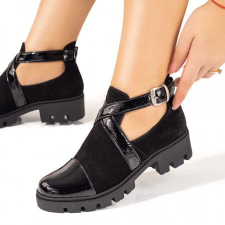 Pantofi casual dama, Pantofi casual dama cu bareta negri suede din Piele naturala MOD10375, modlet.ro