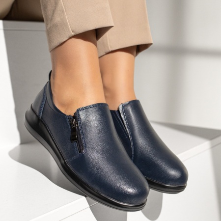 Pantofi casual dama cu fermoar albastru inchis din Piele naturala MOD13292, 4, modlet.ro