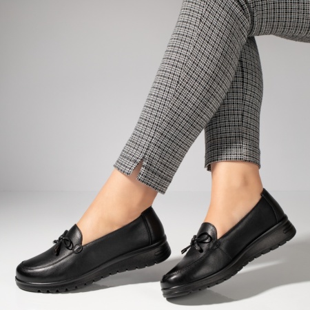 Pantofi casual dama cu fundita negri din Piele naturala MOD11990, 2, modlet.ro
