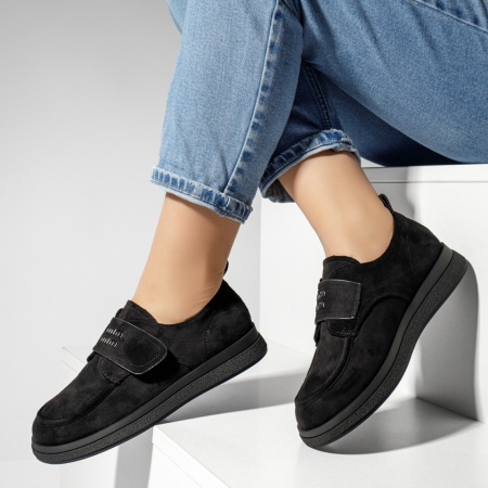 Pantofi casual dama cu inchidere cu scai negru suede IRIS18, 2, modlet.ro