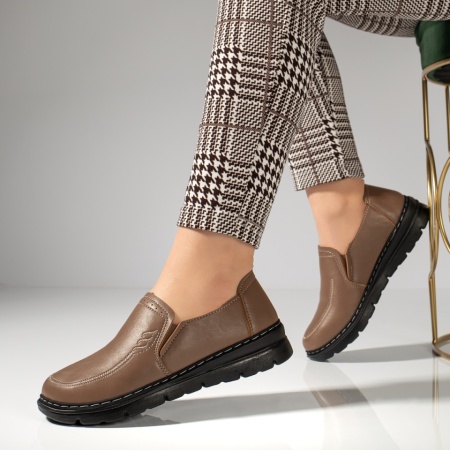 Pantofi casual dama cu insertie de material elastic maro MOD12984, 2, modlet.ro
