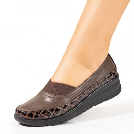 Pantofi dama, Pantofi casual dama cu insertie de material elastic maro ZEF10344 - zeforia.ro