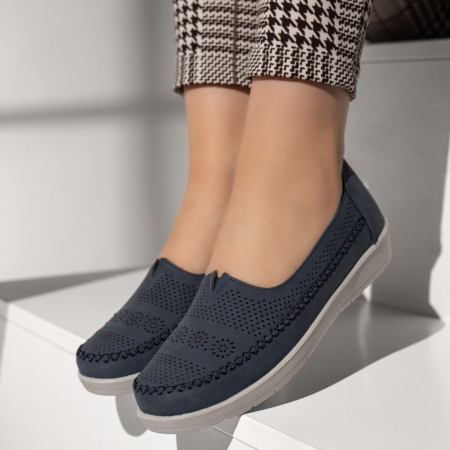 Pantofi dama, Pantofi casual dama cu perforatii albastru inchis MOD13314, modlet.ro