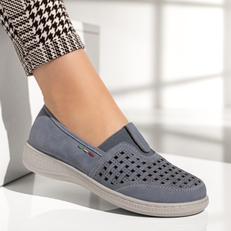 Pantofi casual dama cu perforatii albastru suede MOD13311, 3, modlet.ro