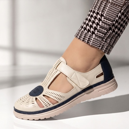Pantofi casual dama cu perforatii bej cu albastru EVA91, 2, modlet.ro
