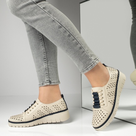 Pantofi casual dama cu perforatii bej cu albastru ZEF13155, 4, zeforia.ro