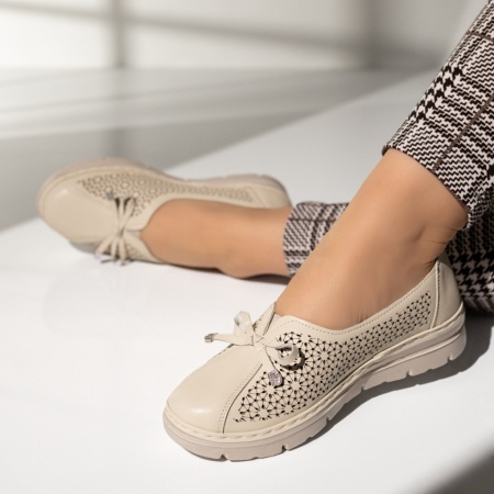 Pantofi casual dama cu perforatii bej LIA5, 2, modlet.ro