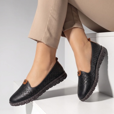 Pantofi casual dama cu perforatii negri din Piele naturala SARA9, 2, modlet.ro