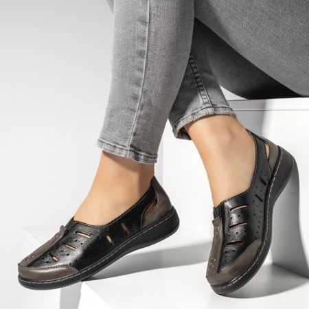 Pantofi dama, Pantofi casual dama cu perforatii negri MOD13316, modlet.ro