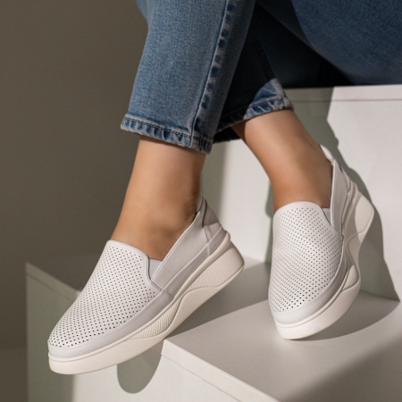 Pantofi casual dama cu perforatii si talpa groasa albi MOD10955, 2, modlet.ro