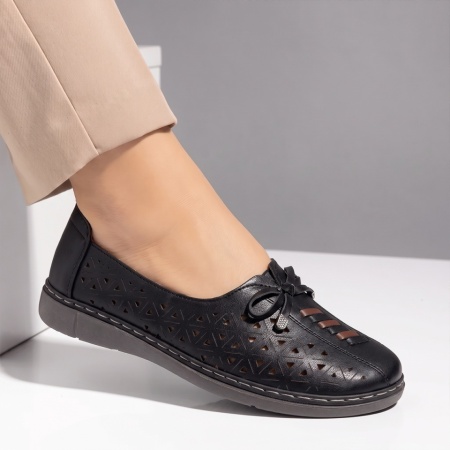 Pantofi casual dama cu perforatii si talpa joasa negri EVA102, 3, modlet.ro