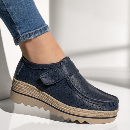 Pantofi casual dama cu platforma albastri din Piele naturala MOD12137, 4, modlet.ro