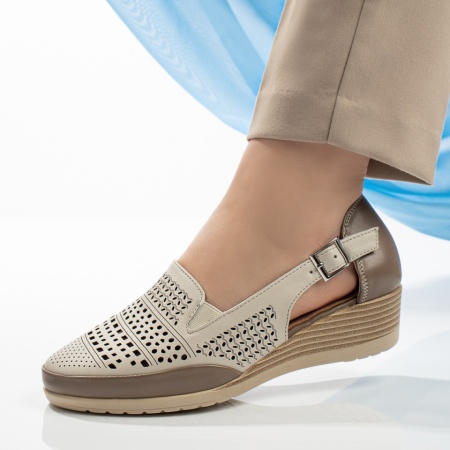 Pantofi casual dama cu platforma bej cu khaki MOD13339, 4, modlet.ro