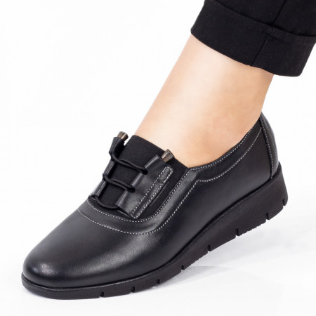 Pantofi casual dama cu platforma negri din Piele naturala Volera