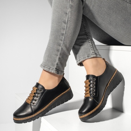 Pantofi dama, Pantofi casual dama cu platforma negru cu khaki MOD033818, modlet.ro