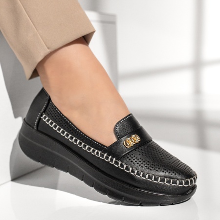 Pantofi dama, Pantofi casual dama cu platforma si perforatii negri MOD13086, modlet.ro