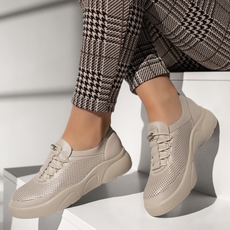 Pantofi casual dama, Pantofi casual dama cu siret elastic bej MOD13365, modlet.ro