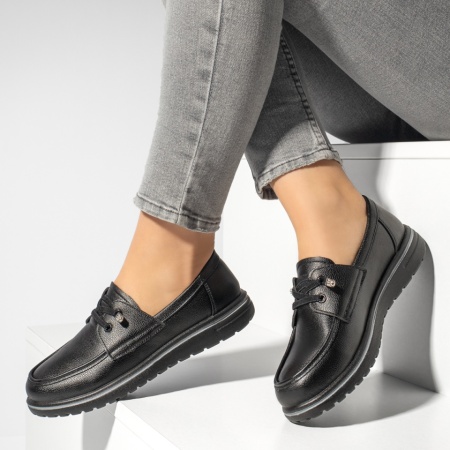 Pantofi casual dama cu siret elastic negri MOD13161, 2, modlet.ro