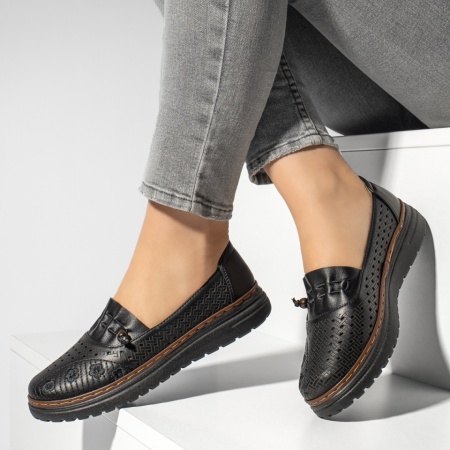 Pantofi casual dama, Pantofi casual dama cu siret elastic negri MOD13166, modlet.ro