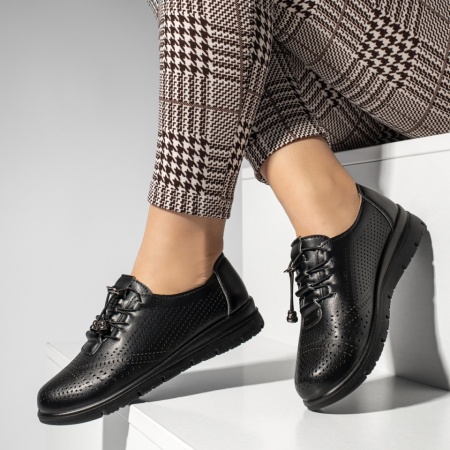 Pantofi casual dama cu siret elastic si perforatii negri MOD14243, 2, modlet.ro