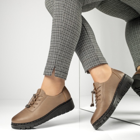 Pantofi dama, Pantofi casual dama cu siret elastic si platforma maro MOD13051, modlet.ro