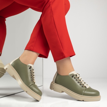 Pantofi casual dama cu siret elastic verzi din Piele naturala MOD13150, 3, modlet.ro