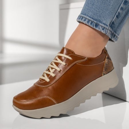 Pantofi casual dama cu siret maro din Piele naturala ZEF00430, 2, zeforia.ro