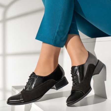 Pantofi casual dama, Pantofi casual dama cu siret negri din Piele naturala MOD12942, modlet.ro