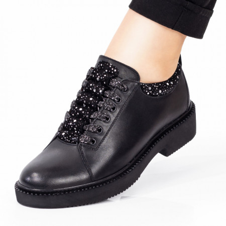 Pantofi casual dama cu siret negri din Piele naturala ZEF03552